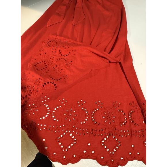 Talbots Sz m Red Sleeveless Midi Tank Dress Side Tie Eyelet Lace 100% Cotton - Picture 9 of 10